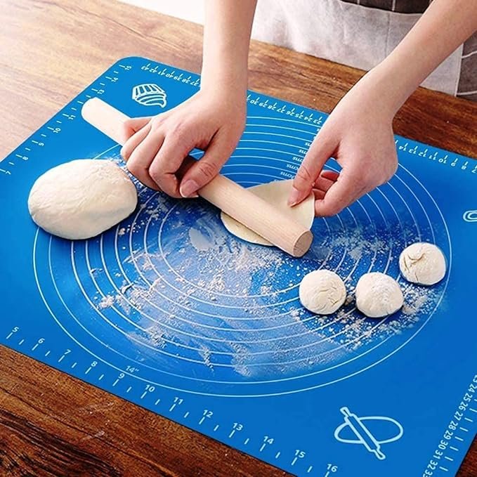 Non-Stick Stretchable Silicone Baking & Kneading Kitchen Mat with Measurements for Roti, Dough Atta, Chapati, Cake Pad Rolling Mat (50 * 40 cm) (Multicolor)