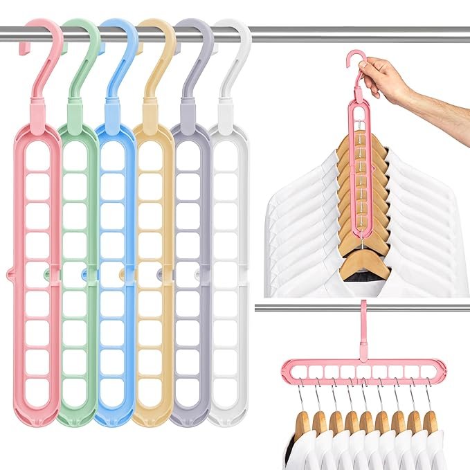 Magic 9 Holes Clothes Hanger, Wardrobe Storage Organizer , Heavy Duty Anti Skid Plastic with 360º Swivel Hook, Essential Closet Space Saver (Multicolor) (Pack of 4) - Image 10