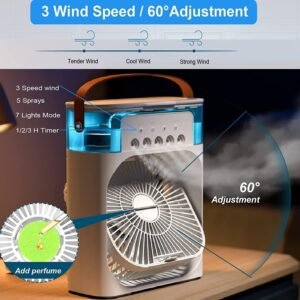 Portable Mini Air Cooler for Room Cooling | Arctic Mini AC Fan with 7-Color LED Light, 3 Wind Speeds, 3 Spray Modes, Timer (1/2/3 H) | Ideal for Office, Home, Dorm & Travel (Multicolor)