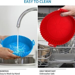 Air Fryer Liners Pot with Ear Handles | Non-Stick Reusable Silicone Basket, Heat-Resistant Baking Tray for Oven & Air Fryer Accessories (Multicolor, 8 Inch, Pack of 2)