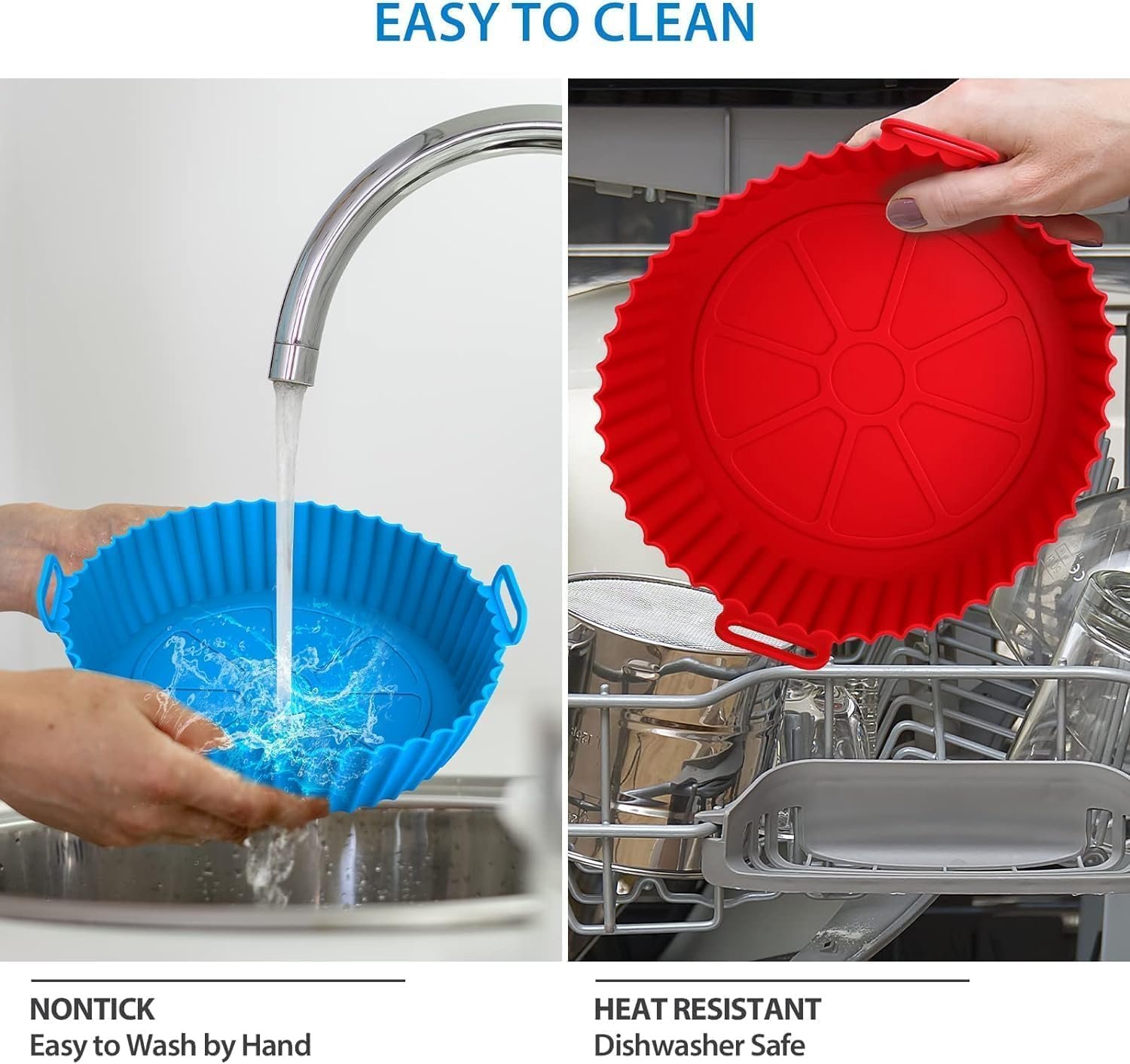 Air Fryer Liners Pot with Ear Handles | Non-Stick Reusable Silicone Basket, Heat-Resistant Baking Tray for Oven & Air Fryer Accessories (Multicolor, 8 Inch, Pack of 2) - Image 7