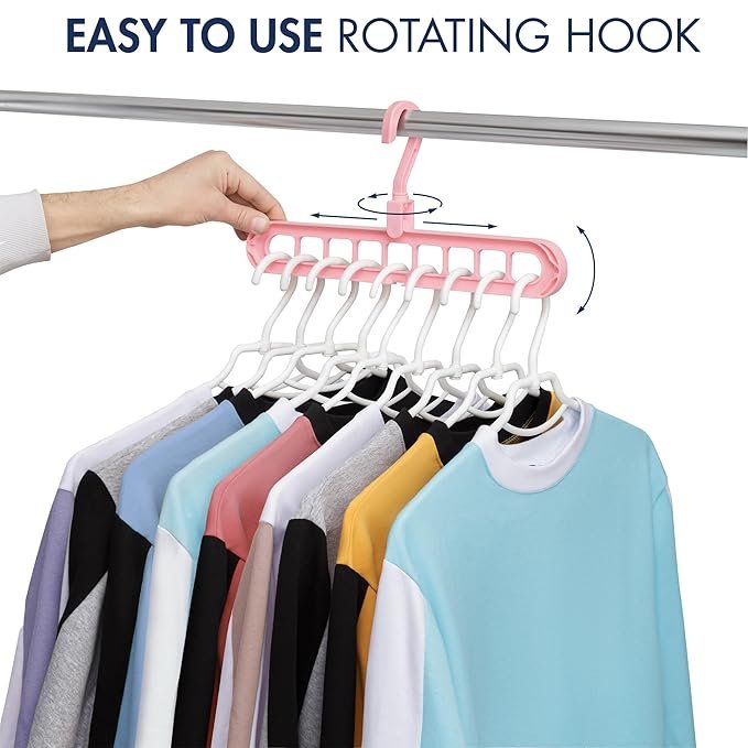 Magic 9 Holes Clothes Hanger, Wardrobe Storage Organizer , Heavy Duty Anti Skid Plastic with 360º Swivel Hook, Essential Closet Space Saver (Multicolor) (Pack of 4) - Image 13