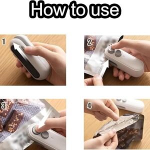 Portable Mini Sealing Machine, Handheld Packet Sealer For Food, Snacks, chips, Plastic Bag 2 in One With Cutter and USB Type C, Rechargeable (Multicolor)