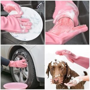 Magic Silicone Dish Washing Gloves For Kitchen, Bathroom, Clothes, Scrubber For Pet Grooming, Durable, Reusable (Multicolor)