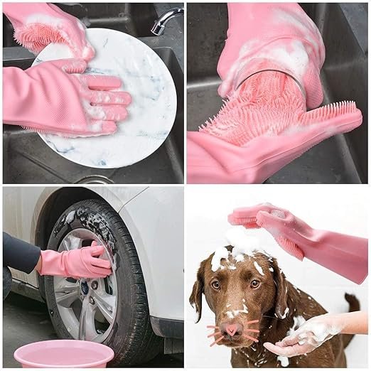 Magic Silicone Dish Washing Gloves For Kitchen, Bathroom, Clothes, Scrubber For Pet Grooming, Durable, Reusable (Multicolor) - Image 9