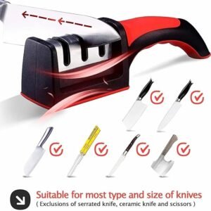 Knife Sharpener for Kitchen | Red Ribbon Pro Heavy Duty Knife Sharpening Tool | 304 Stainless Steel Sharpener for Kitchen & Small Knives (Pack of 1)