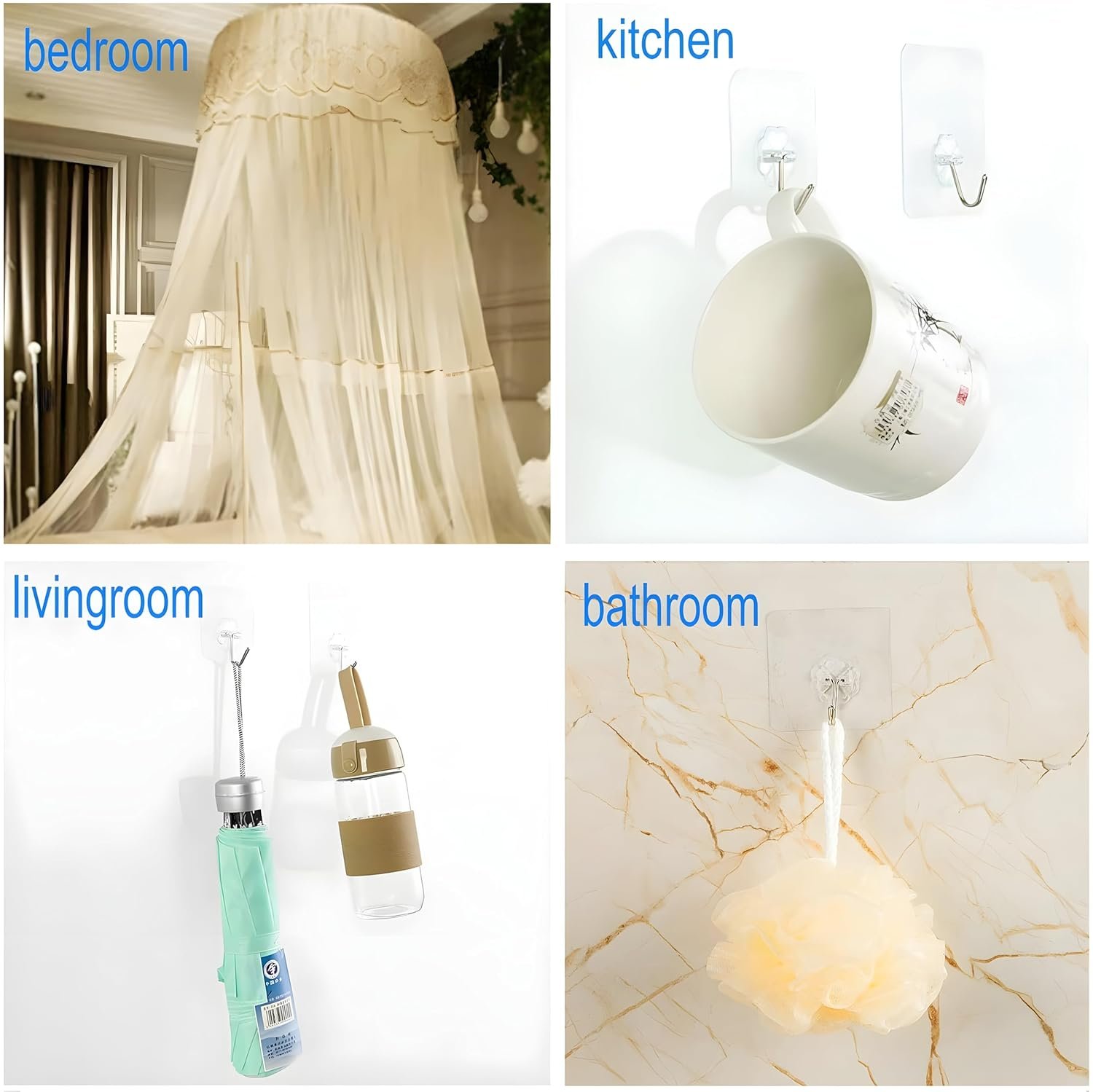 Heavy Duty Self Adhesive Stainless Hooks (Pack of 20) , Transparent Waterproof And Oilproof Wall Hooks For Kitchen Bathroom, Door Home Improvement Utility Hanger - Image 7