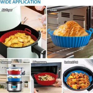 Air Fryer Liners Pot with Ear Handles | Non-Stick Reusable Silicone Basket, Heat-Resistant Baking Tray for Oven & Air Fryer Accessories (Multicolor, 8 Inch, Pack of 2)