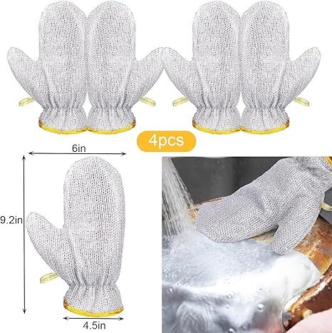 Steel Wired Dish Washing Gloves For Utensils, Dishes, Tiles, Bathroom, Kitchen, Reusable, Pet Grooming Silver Color (Pack of 1 Pair) - Image 8