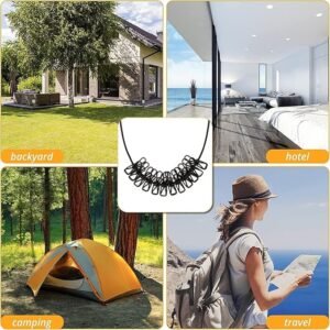 Cloth Drying Rope with 12Hooks , Outdoor Cloth Drying Line, Cloth Rope with Clips, Cloth Hanging Rope, Cloth Hanging Stand (Multicolor)